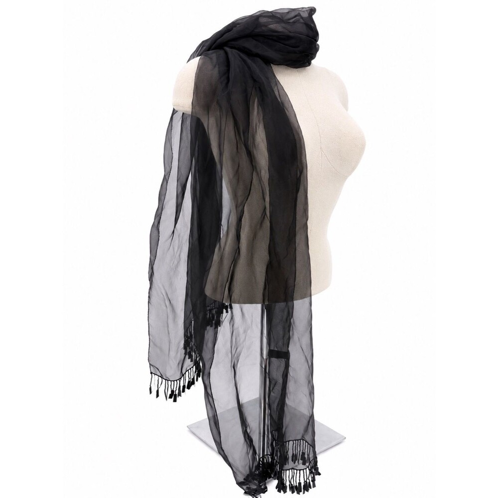 Collection XIIX Black Sheer Scarf Accessory Shawl Fringe Sequin Long Vintage